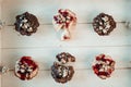 Yummy muffins with chocolate and berry syrup