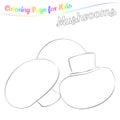 Yummy mushrooms for coloring in imple cartoon style. Page for art coloring book for kids. Vector illustration