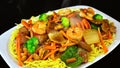 Yummy Noodles with vegetables, shrimp and chicken