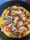 yummy Omelet Cooking in Frypan Top View Royalty Free Stock Photo