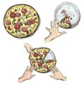 Yummy pizza, Hands holding pizza slices