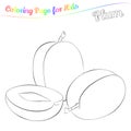 Yummy plum for coloring in imple cartoon style. Page for art coloring book for kids. Vector illustration