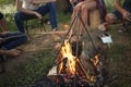 Yummy sausages preparing in nature