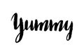 Yummy sign of good taste hand drawn lettering for poster, banner, logo, icon, printing, website. For food design, menu of restaura Royalty Free Stock Photo