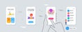 Yummy smile, Computer fingerprint and Winner podium minimal line icons. For web application, printing. Vector
