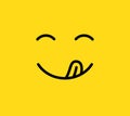 Yummy smile. Delicious, tasty eating emoji face with mouth and tongue. Funny hungry mood line vector icon