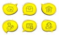 Yummy smile, Edit person and Parking icons set. Package box sign. Emoticon, Change user info, Garage. Vector