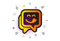 Yummy smile icon. Emoticon with tongue sign. Speech bubble. Vector
