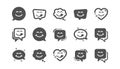 Yummy smile icons. Emoticon with tongue lick mouth. Smile speech bubble. Classic set. Vector