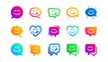 Yummy smile icons. Emoticon with tongue lick mouth. Smile speech bubble. Classic set. Vector