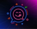 Yummy smile line icon. Emoticon with tongue sign. Speech bubble. Vector Royalty Free Stock Photo