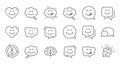 Yummy smile line icons. Emoticon with tongue lick mouth. Smile speech bubble. Linear set. Vector