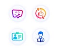 Yummy smile, Refresh like and Id card icons set. Businessman sign. Emoticon, Thumbs up counter, Human document. Vector