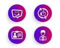 Yummy smile, Refresh like and Id card icons set. Businessman sign. Emoticon, Thumbs up counter, Human document. Vector