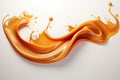 Yummy sweet caramel sauce, delicious caramel sauce swirl 3D splash. Advertising design elements isolated on white background.