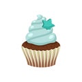 Yummy sweet cupcake with cream, color vector illustration