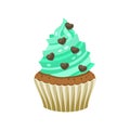 Yummy sweet cupcake with cream, color vector illustration