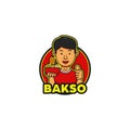 Yummy tasty bakso logo with young handsome character mascot show thumb of good taste and recommended