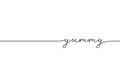 Yummy word - continuous one line with word. Minimalistic drawing of phrase illustration.