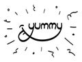 Yummy word inscription Vector lettering with tongue lick