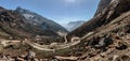 Yumthag Valley that view from high level to see the devious road line in winter at Lachung. North Sikkim, India