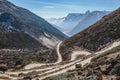 Yumthag Valley that view from high level to see the devious road line in winter at Lachung. North Sikkim, India