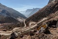 Yumthag Valley that view from high level to see the devious road line in winter at Lachung. North Sikkim, India