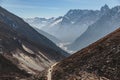 Yumthang Valley that view from high level to see the devious road line with cars in winter at Lachung. North Sikkim, India