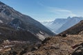 Yumthang Valley that view from high level to see the devious road line with cars in winter at Lachung. North Sikkim, India