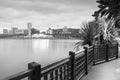 Yundang lake at dusk, black and white image