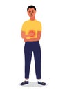 Yuong man feels a strong pain in the stomach. Stomach disease, ulcers, gastritis. Cartoon vector
