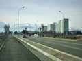 Road against the background of mountains, Almaty, Kazakhstan