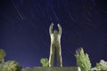 Yuri Gagarin monument. Baikonur. Startrails background.