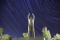 Yuri Gagarin monument. Baikonur. Startrails background.