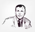 Yuri Gagarin vector sketch portrait illustration