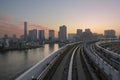 Nov 27 2023 Yurikamome train line to Odaiba via the Rainbow Bridge Royalty Free Stock Photo