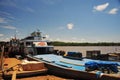 yurimaguas, peru.12th september, 2022: workers at yurimaguas port loading cargo ships to iquitos