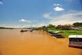 yurimaguas, peru.12th september, 2022: workers at yurimaguas port loading cargo ships to iquitos