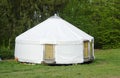 Yurt in front of forest