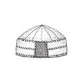 Yurt of nomads. Hand draw. Sketch drawing.Vector Illustration.