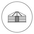 Yurt of nomads Portable frame dwelling with door Mongolian tent covering building icon in circle round outline black color vector
