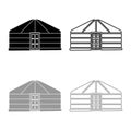 Yurt of nomads Portable frame dwelling with door Mongolian tent covering building icon outline set black grey color vector