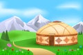 Yurt in the summer pasture, vector illustration landscape