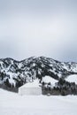 Yurt in trees in the northern utah mountains in the winter Royalty Free Stock Photo