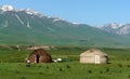 Yurts in Kyrgyzstan landscape Royalty Free Stock Photo