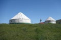 yurts under blue sky