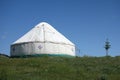 Yurts under blue sky