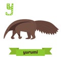 Yurumi. Y letter. Anteater. Cute children animal alphabet in vector. Funny cartoon animals