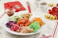 Yusheng, yee sang or yuu sahng, or Prosperity Toss is a Cantonese-style raw fish salad