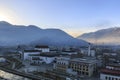 Aerial view of the city of YuShu at sunrise Royalty Free Stock Photo